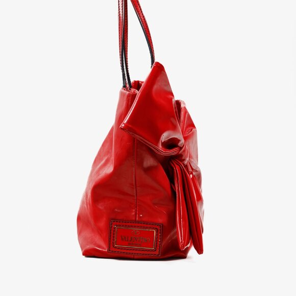 Valentino Red Patent Leather Lacca Bow Tote Shoulder Bag - Picture 10 of 12